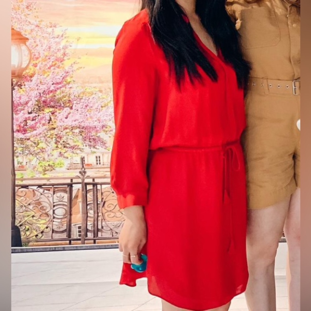 Aritzia Wilfred Bennett Long Sleeve Dress in Red 100% Silk